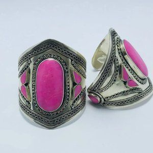 Single Vintage Tribal Cuff With Big Pink Stones, Afghan Boho Cuff